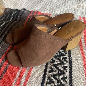 Brown Suede Heeled Mules